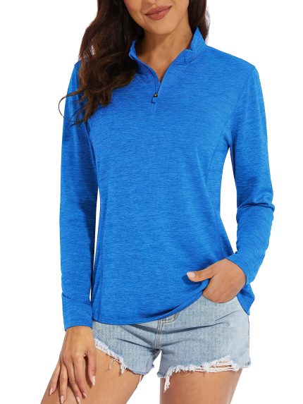 Women's Quick-Dry 50+ Athletic Shirt - Lightweight Long Sleeve Workout top with Zippered Shirt, Moisture-Wicking Performance Blouse for Running, Hiking, Yoga, Gym - Mustard Yellow Non-See-Through Outdoor Activewear