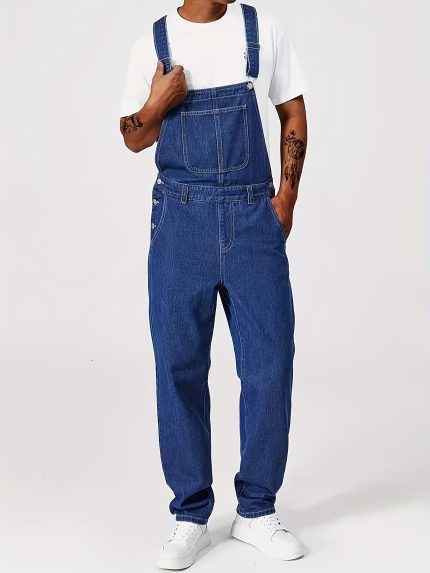 Men'S Casual Fashion Washed Loose Denim Overalls