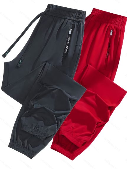 Two-Pack Women's Fashion Ice Sliky Fiber Fabric Pants with Ties, Lightweight and Breathable Material, Soft and Stretchy Ice Sliky Fiber Fabric for Comfortable Casual Wear