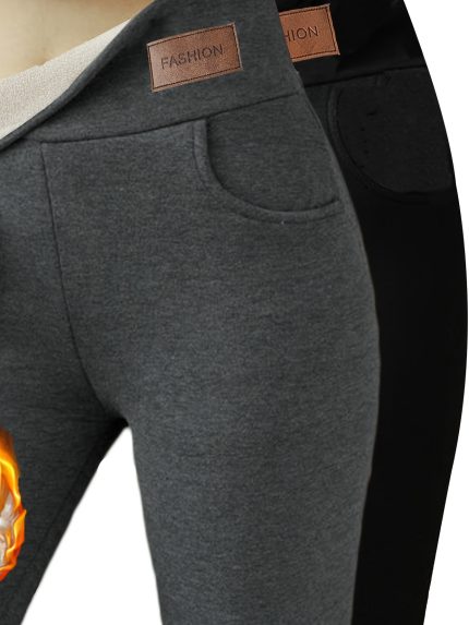 2 Pcs Autumn And Winter Plush Warm High Waist Slimming Women's Casual Sports Long Pants, Comfortable And Soft