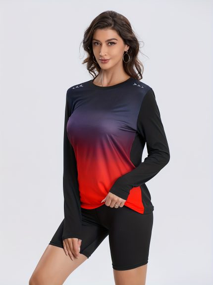 Three-Piece Gradient Color Women's Long Sleeve T-Shirt Set - Soft, Comfortable, and Breathable for Casual Running and Fitness