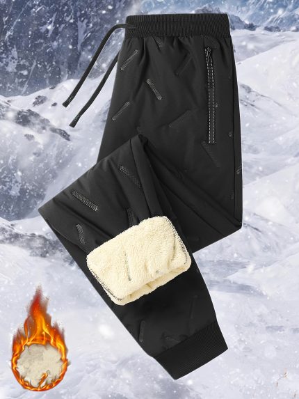 Women's Full-Zip Insulated Winter Pants with Fleece Lining & Sheepskin-like Inner - Heavy-Duty Thermal Trousers for Skiing, Snowboarding,, Outdoor Sports - Full-Length Drawstring Waist Gym Pants (No-Stretch)