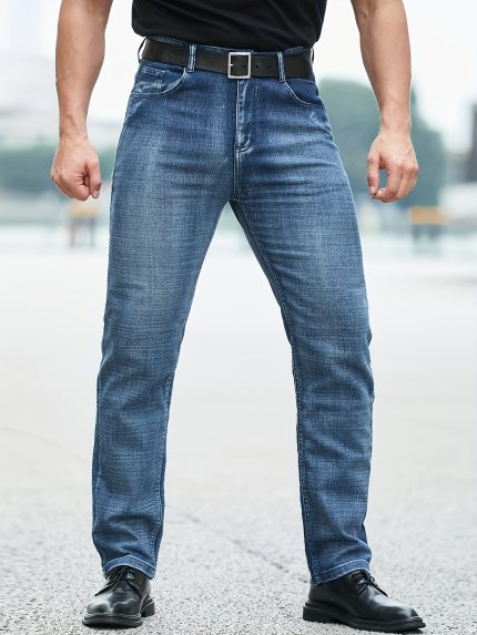 Classic Denim Jeans Classic Straight Leg Jeans for Men - Comfort Fit, Stretchy Fabric, Washed Blue | Versatile All-Season Denim Pants for Casual & Business Wear | Everyday Jeans